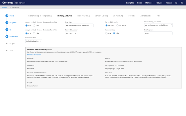 Genexus Integrated Sequencer — Create Assay primary analysis configuration screen